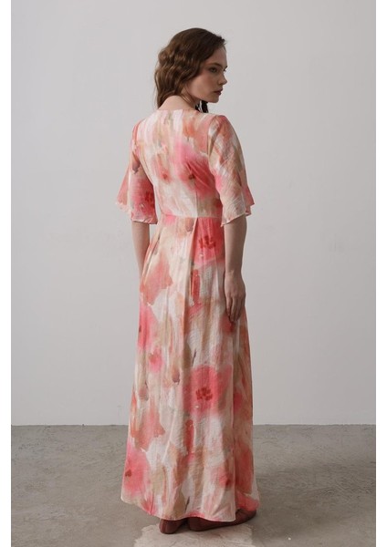 Yandan Bağlamalı Desenli Elbise - Pembe modelleri