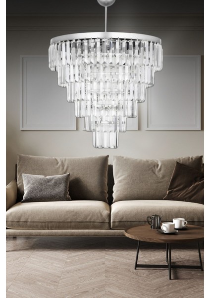 Nilsa Gümüş 50 x 50 cm 'lik Kristal Taşlı Lüks Avize - Yatak Odası - Salon - Mutfak - Hol