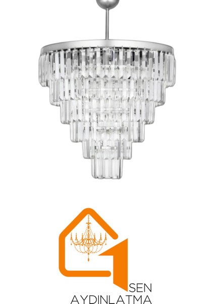 Nilsa Gümüş 50 x 50 cm 'lik Kristal Taşlı Lüks Avize - Yatak Odası - Salon - Mutfak - Hol fırsatları