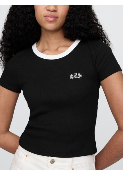 Kadın Siyah Gap Logo Crop T-Shirt