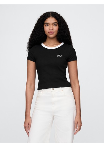 Kadın Siyah Gap Logo Crop T-Shirt