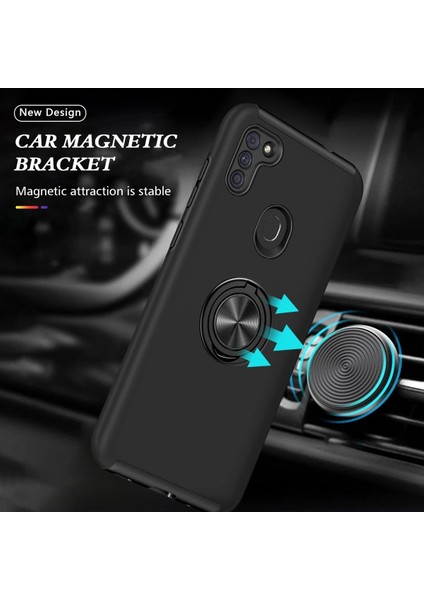 Samsung Galaxy A11 Kılıf Elit Yüzüklü Kapak - Siyah Gnzrz