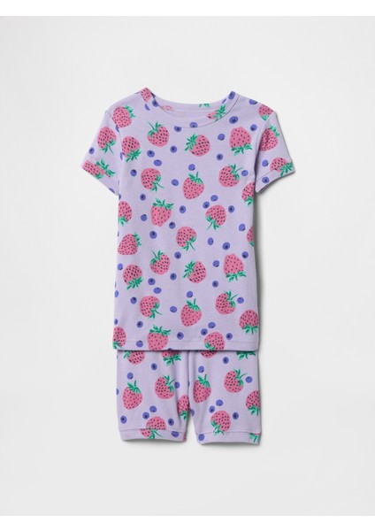Bebek Mor Çilek Desenli Pijama Takımı