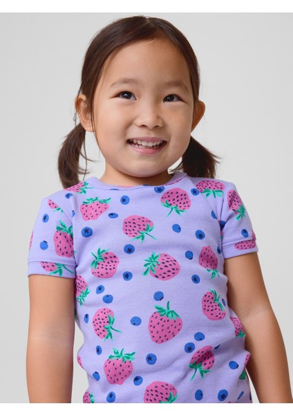 Bebek Mor Çilek Desenli Pijama Takımı