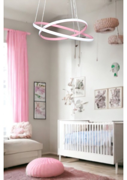Axes Modern Tasarım Pembe Renk - Yatak Odası - Salon -Çocuk Odası - Mutfak Beyaz LED 2 Li Avize