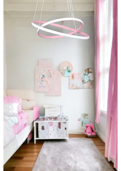Axes Modern Tasarım Pembe Renk - Yatak Odası - Salon -Çocuk Odası - Mutfak Beyaz LED 2 Li Avize