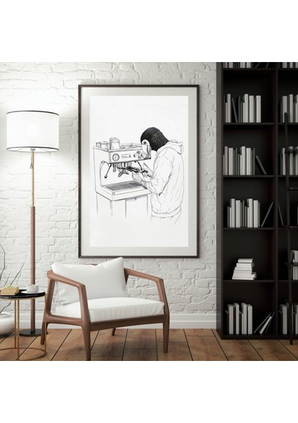 Tukan Barista Çizgi Sanat Poster – Komik Kahve Istasyonu Duvar Sanatı, Kuş Başlı Barista