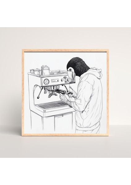 Tukan Barista Çizgi Sanat Poster – Komik Kahve Istasyonu Duvar Sanatı, Kuş Başlı Barista fırsatları