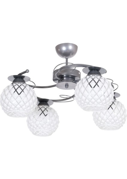 Yankı Modern Dekoratif Gri Renk Beyaz Kabartma Camlı Salon - Mutfak - Yatak Odası 4 Lü Avize