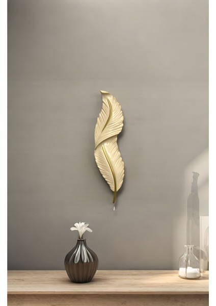 Tüy Aplik Led'li Pilli Dekoratif Duvar Aydınlatma Bej-Gold 60*16 cm