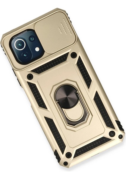 Xiaomi Mi 11 Lite Kılıf Pars Lens Yüzüklü Silikon - Gold Gnzrz