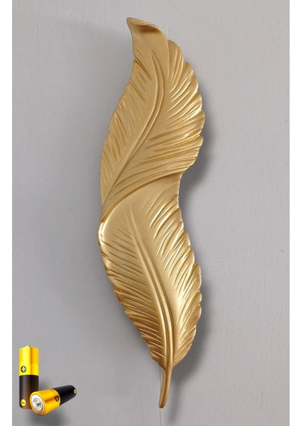 Tüy Aplik Ledli Pilli Dekoratif Duvar Aydınlatma - Şık ve Modern Tasarım - Kolay Montaj (60*16 cm )