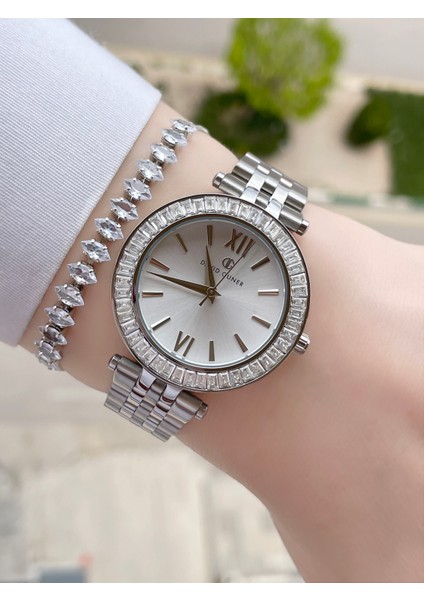 Gümüş Renk Çelik Kadın Kol Saati ve Bileklik