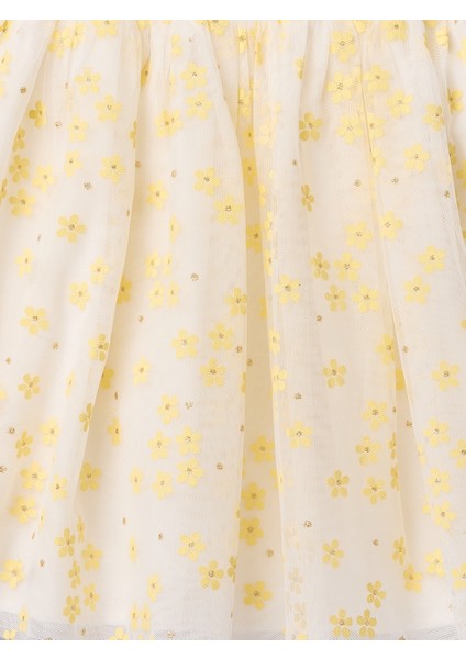 Kız Bebek Kırık Beyaz Çiçek Desenli Tül Elbise fiyatları
