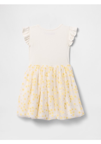 Kız Bebek Kırık Beyaz Çiçek Desenli Tül Elbise modelleri