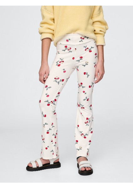 Kız Çocuk Kırık Beyaz Flare Legging Tayt