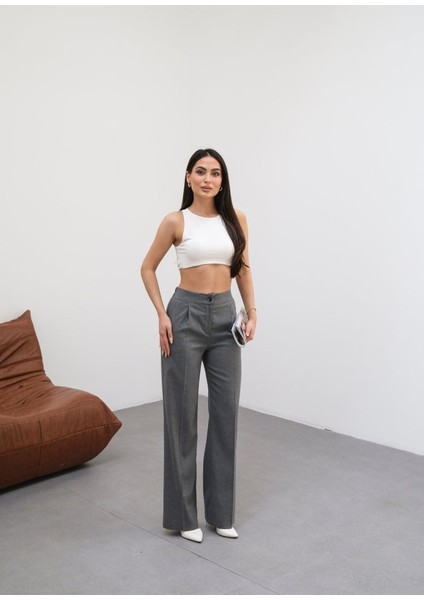 Arkasi Lasti̇kli̇ Pi̇leli̇ Dökümlü Wide Leg Pantolon