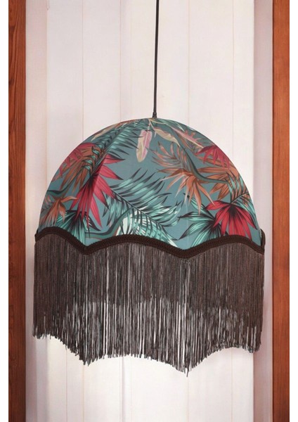 Tropikal Desenli Kumaş Avize Salon Avizesi Oturma Odası Avizesi Yatak Odası Avizesi Modern 45 x 55 cm