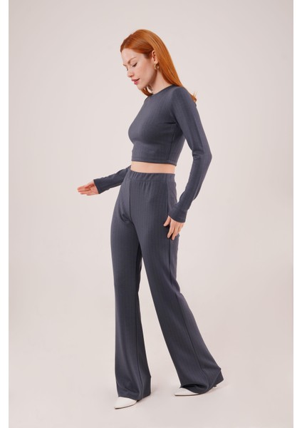 Fitilli Bluz ve Pantolon Antrasit Ikili Takım