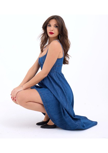 7143 Kot Elbise-Mavi