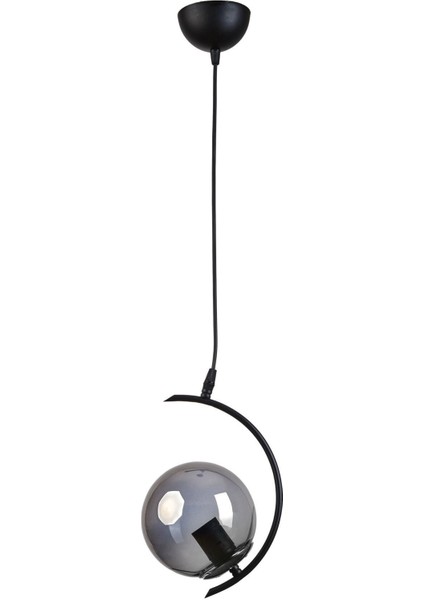 Juno Modern Tasarım Salon Mutfak Yatak Odası Siyah Renk Füme Camlı Tekli Avize