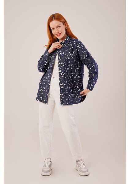 Eskitme Görünümlü Denim Mavi Gömlek