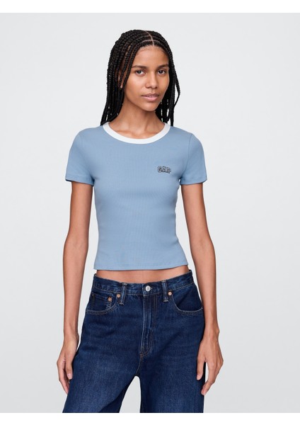 Kadın Mavi Gap Logo Crop T-Shirt modelleri