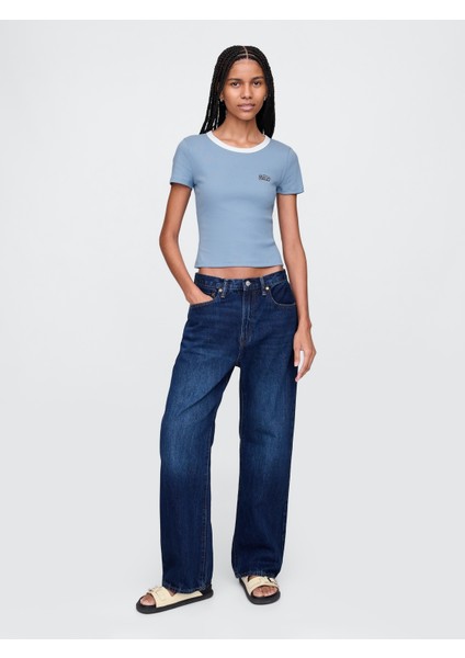 Kadın Mavi Gap Logo Crop T-Shirt indirimleri