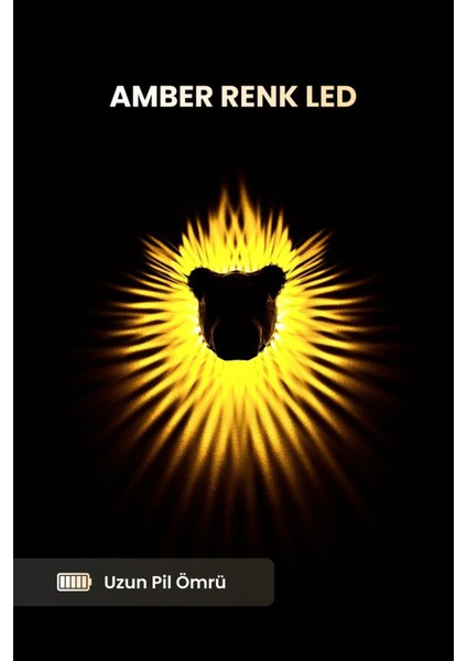 Aslan Figür LED Duvar Lambası–aplik, Pilli, Dekoratif, Modern Aydınlatma/amber Renk Gece Lamba-Siya