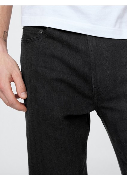 Erkek Siyah Keten Karışımlı 90's Loose Herringbone Pantolon