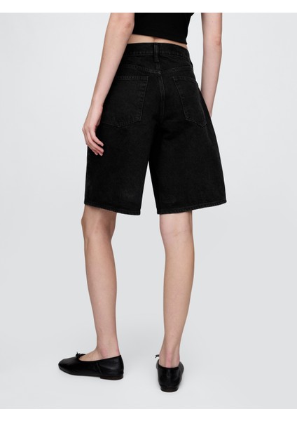 Kadın Siyah 11.5" Mid Rise Longline Denim Şort indirimleri