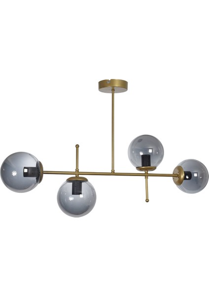 Feris Modern Tasarım Salon Mutfak Yatak Odası Eskitme Renk Fümecamlı 4 Lü Avize