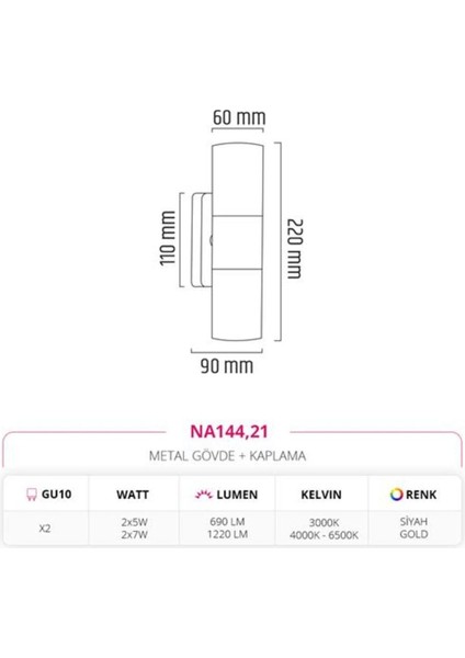 Çift Yönlü Iç Mekan Aplik Gold Siyah Md-A 5196-21