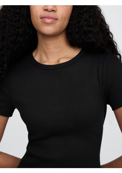 Kadın Siyah Fitilli Mini T-Shirt Elbise indirimleri