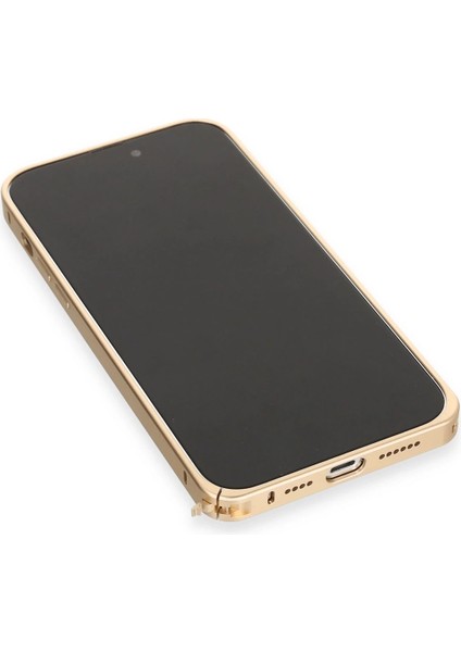 Apple iPhone 14 Pro Kılıf Metal Bumper Magneticsafe Kapak - Gold Gnzrz