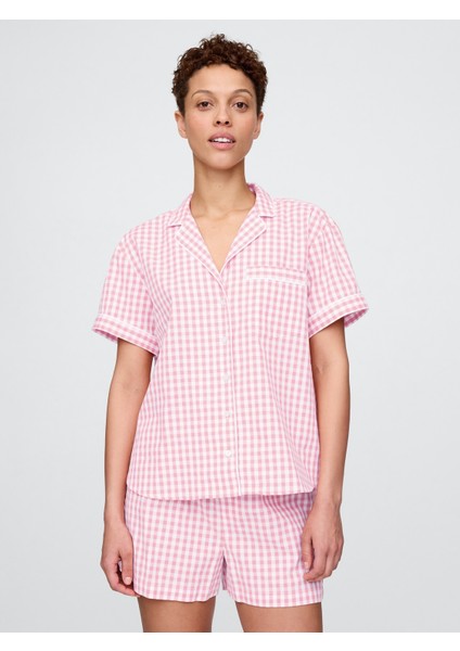 Kadın Pembe Poplin Pijama Üstü