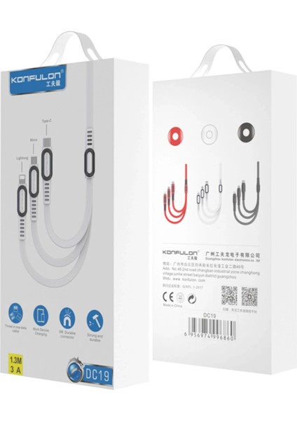 DC19 3in1 USB Kablo 1.3m 3A - Siyah Gnzrz