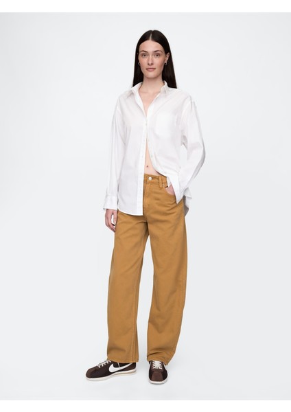 Kadın Koyu Bej High Rise Barrel Jean Pantolon
