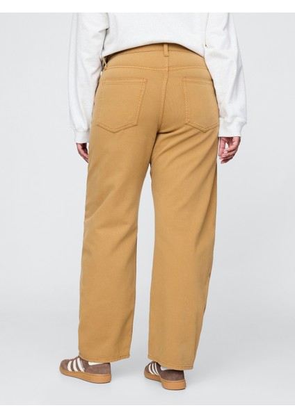 Kadın Koyu Bej High Rise Barrel Jean Pantolon fırsatları