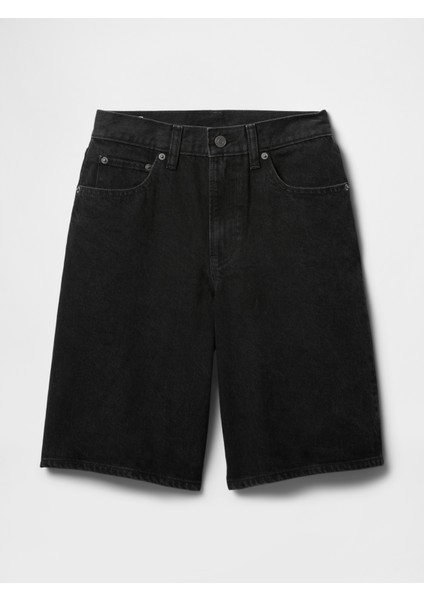 Kadın Siyah 11.5" Mid Rise Longline Denim Şort