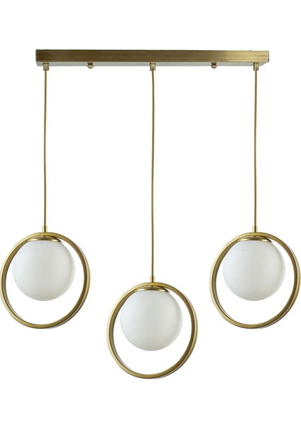 Nina Modern Tasarım Eskitme Gold Renk Beyaz Camlı Sıralı Salon - Mutfak - Yatak Odası 3 Lü Avize
