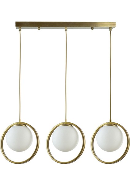 Nina Modern Tasarım Eskitme Gold Renk Beyaz Camlı Sıralı Salon - Mutfak - Yatak Odası 3 Lü Avize fiyatları
