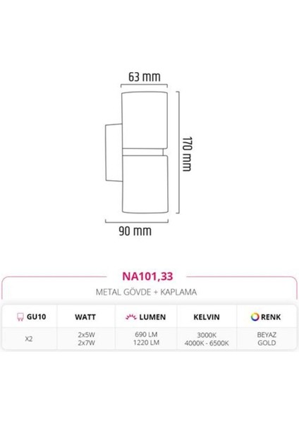 Çift Yönlü Iç Mekan Aplik Beyaz Gold Md-A 5184-33