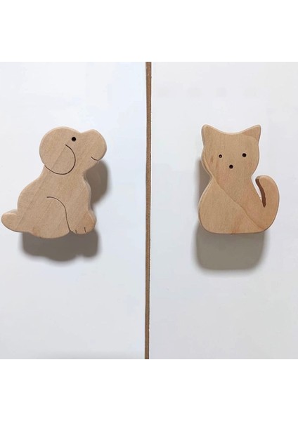 Kedi ve Köpekli Dolap Kulpu 2'li Bebek Çocuk Odası Şifonyer Kulpu, Figürlü Çekmece Kulp