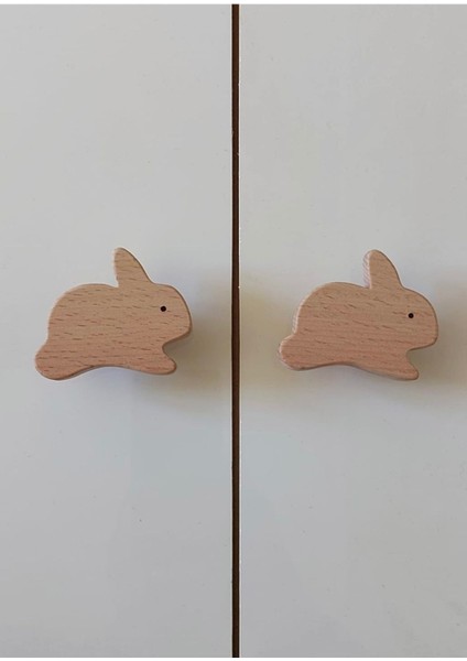 Bebek Çocuk Odası Tavşan Kulaklı Ahşap Kulp, 2'li Ahşap Tavşan Çekmece, Şifonyer, Dolap Kulpu modelleri