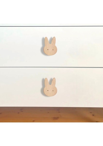 Bebek Çocuk Odası Tavşan Kulaklı Ahşap Kulp, 2'li Ahşap Tavşan Çekmece, Şifonyer, Dolap Kulpu