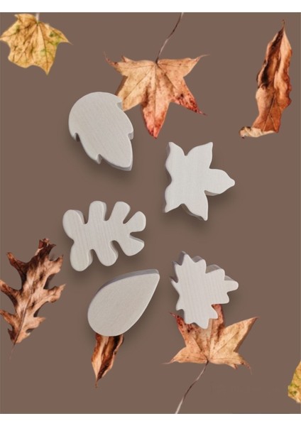 5 Adet! Bebek Odası Ahşap Çekmece ve Dolap Kulpu, Sonbahar Temalı Kulp, Yaprak Kulp