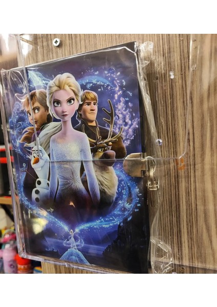 Ciltli Sert Kapak Kilitli Ajanda Günlük Çok Amaçlı Çizgili Defter Elsa Figürlü AD7415