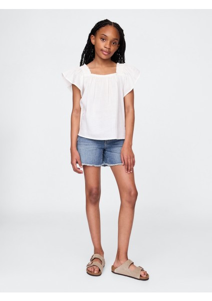 Kız Çocuk Mavi Denim Midi Şort