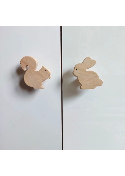 Tavşan ve Sincaplı Dolap Kulpu 2'li Bebek Çocuk Odası Şifonyer Kulpu, Figürlü Çekmece Kulp